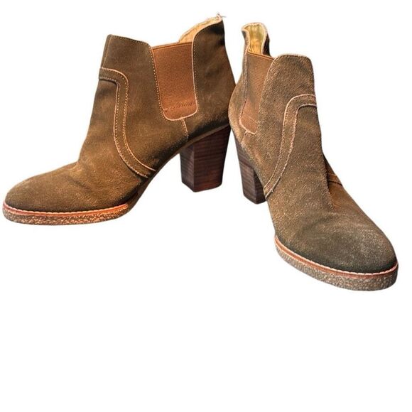 GAP Women's olive green Slip On Leather Chelsea Heel Wedge Booties Size 9 - Picture 4 of 9